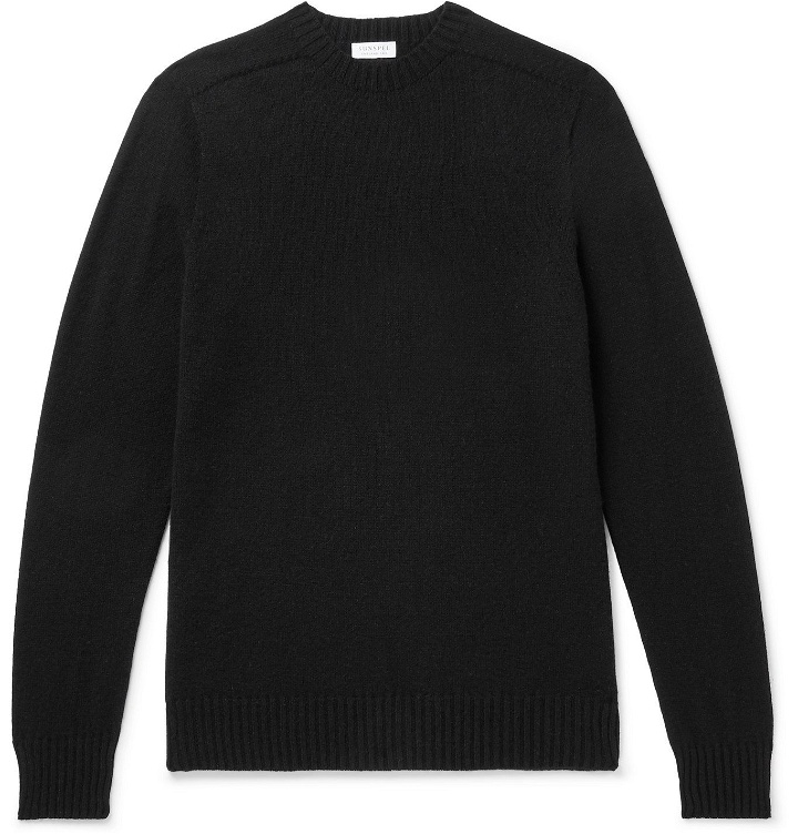 Photo: Sunspel - Mélange Cashmere and Cotton-Blend Sweater - Black