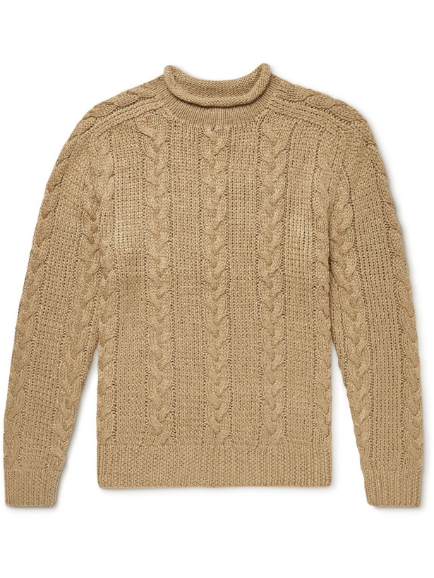 Photo: Ralph Lauren Purple label - Cable-Knit Silk and Linen-Blend Sweater - Brown