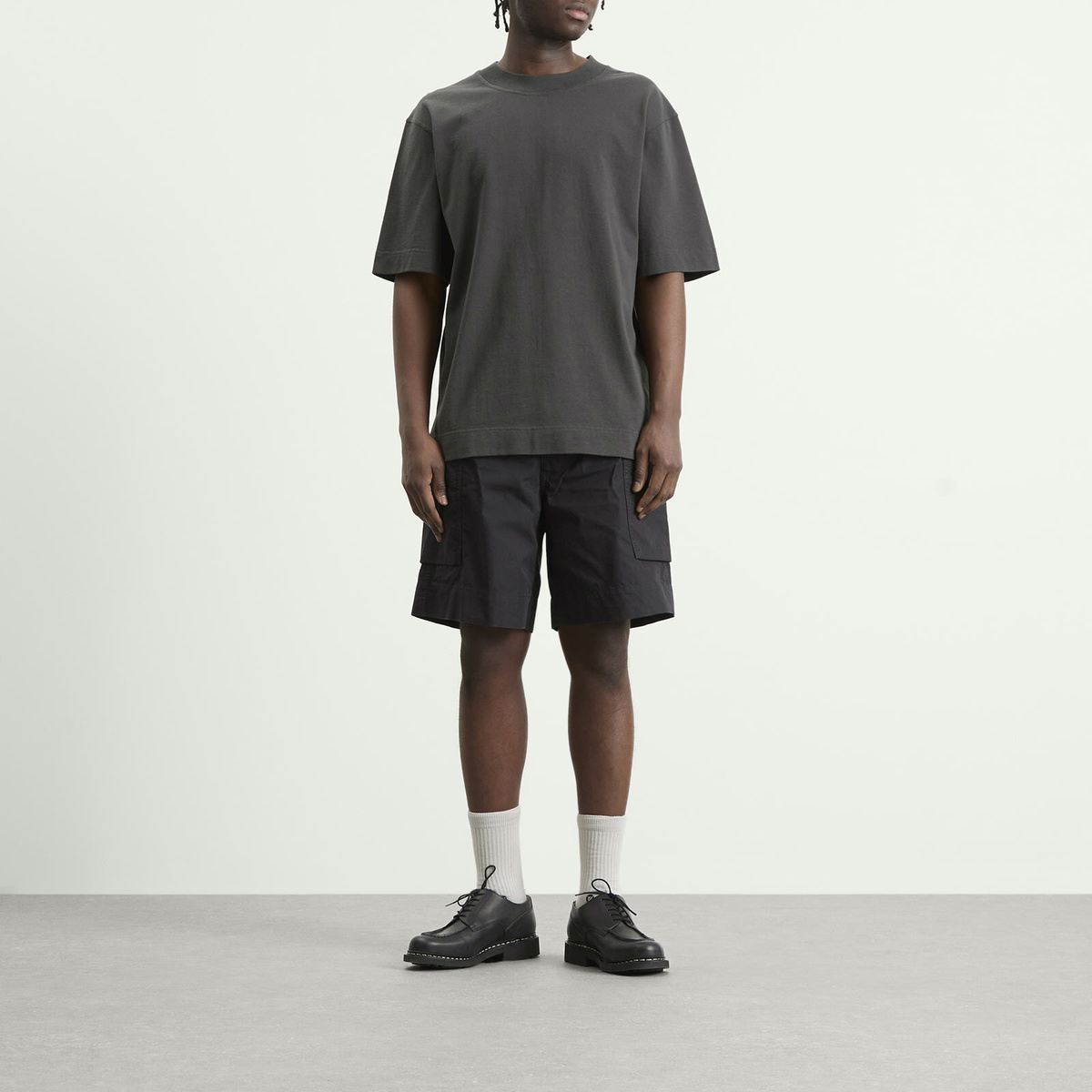 MHL by Margaret Howell Men's Flatlock Crew T-Shirt in Black Green