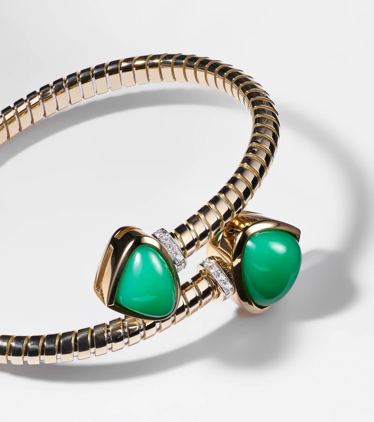 Marina B Trisolina Bypass 18kt gold cuff bracelet with diamonds and chrysoprase