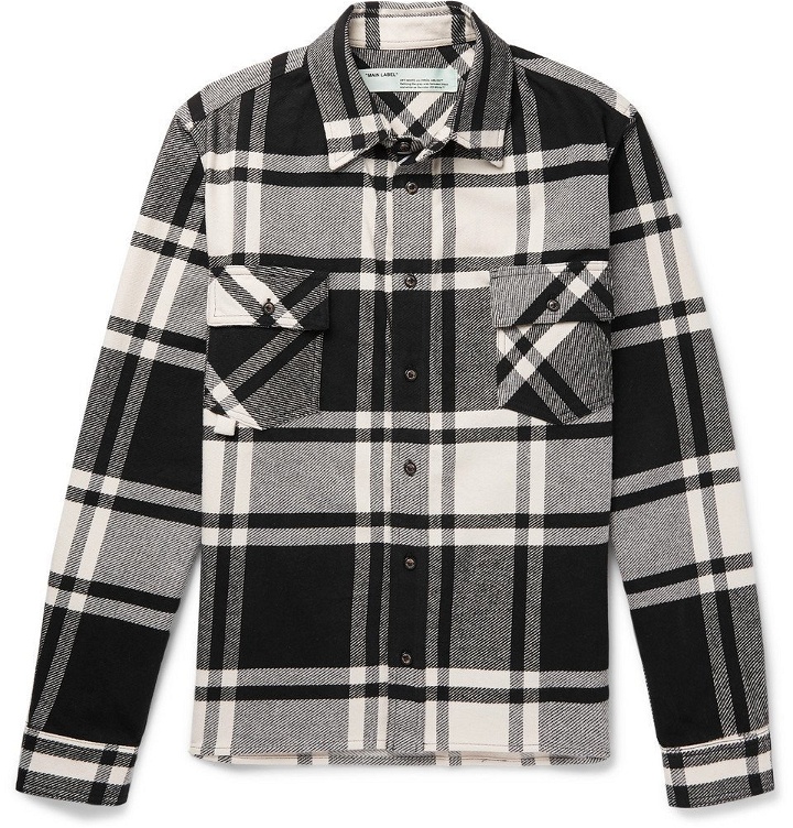 Photo: Off-White - Printed Checked Cotton-Blend Flannel Overshirt - Men - Black