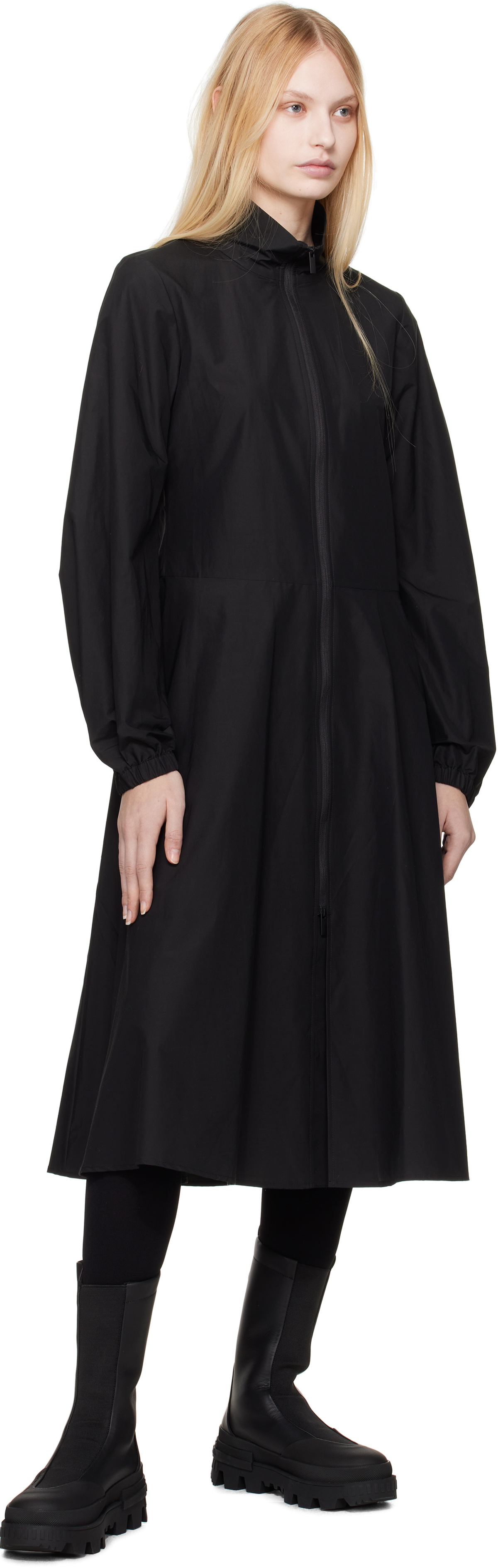 Moncler Black Front Zip Midi Dress