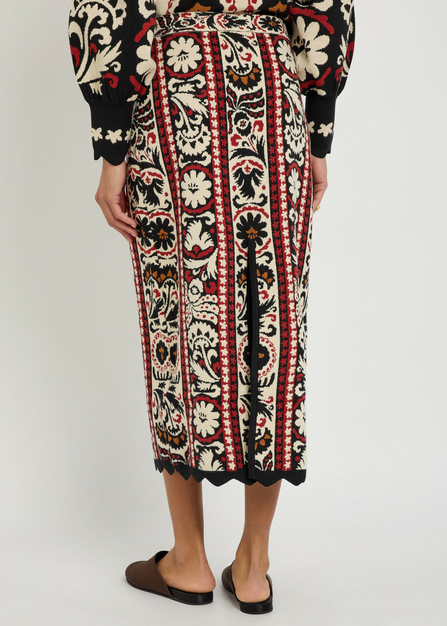 Farm Rio Jacquard Knit Midi Skirt Multicoloured