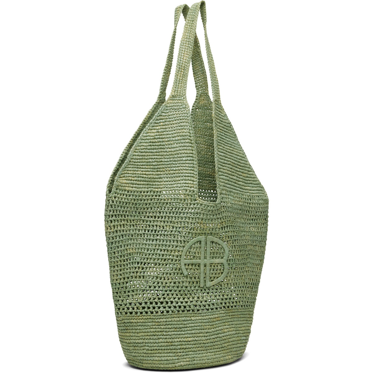 ANINE BING Green Leah Logo Raffia Bag
