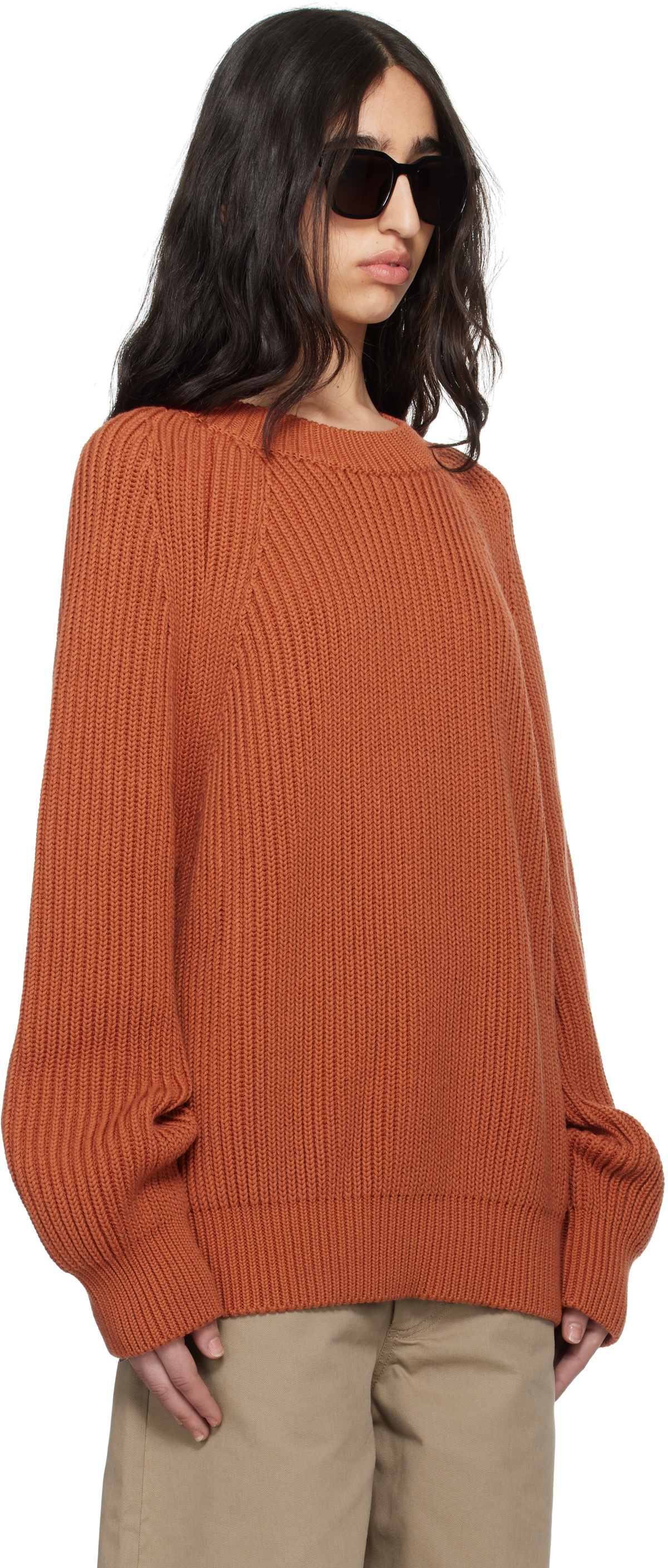 Meta Campania Collective Orange Michel Exaggerated Rib Cotton Crew Neck Sweater