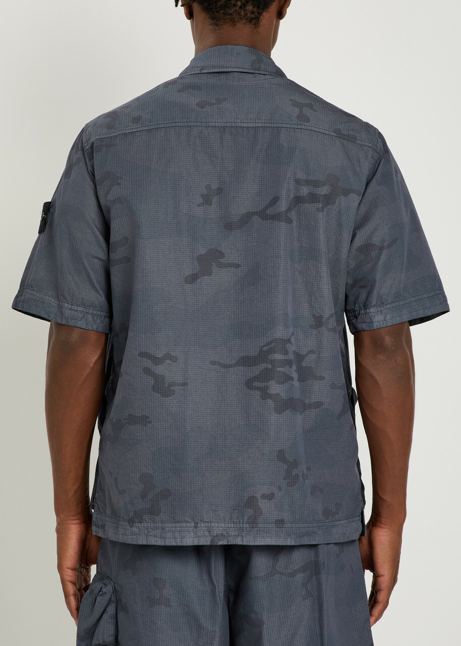 Stone Island Camo-print Cotton-blend Shirt Grey