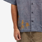 Story mfg. Men's Greetings Embroidered Vacation Shirt in Purple Herb