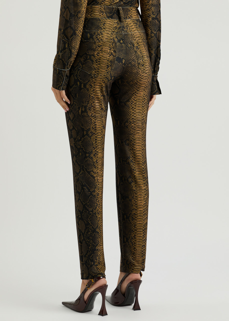 Norma Kamali Python-print Stretch-jersey Trousers Multicoloured