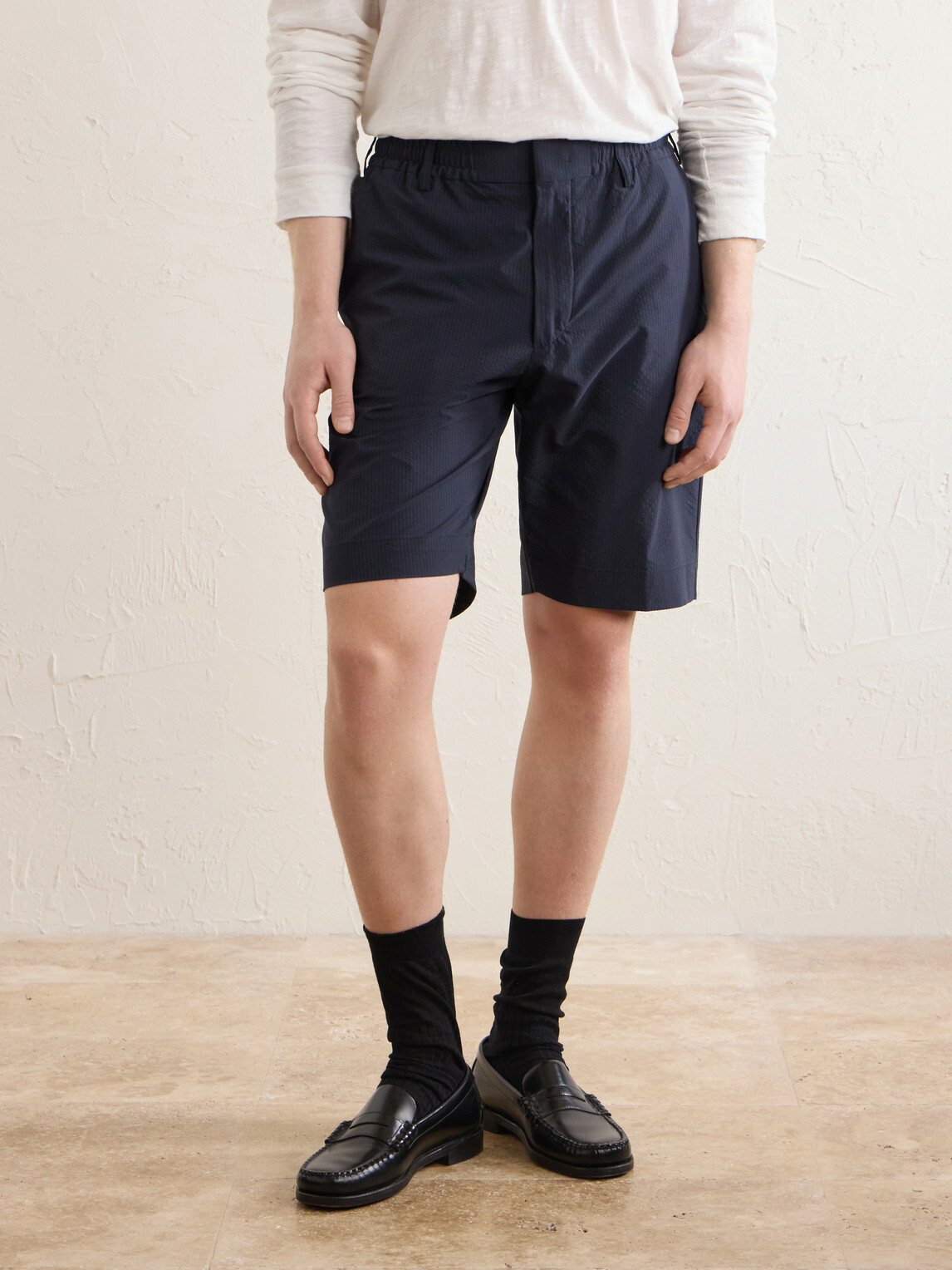NN07 - Billie Straight-Leg Striped Seersucker Shorts - Blue