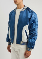 Rhude Chamonix Ski Souvenir Satin Bomber Jacket Blue And White