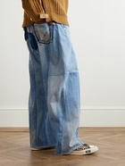 READYMADE - Wide-Leg Distressed Patchwork Jeans - Blue