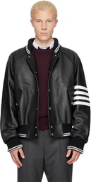 Thom Browne Black Raglan Sleeve Oversized Leather Blouson Jacket