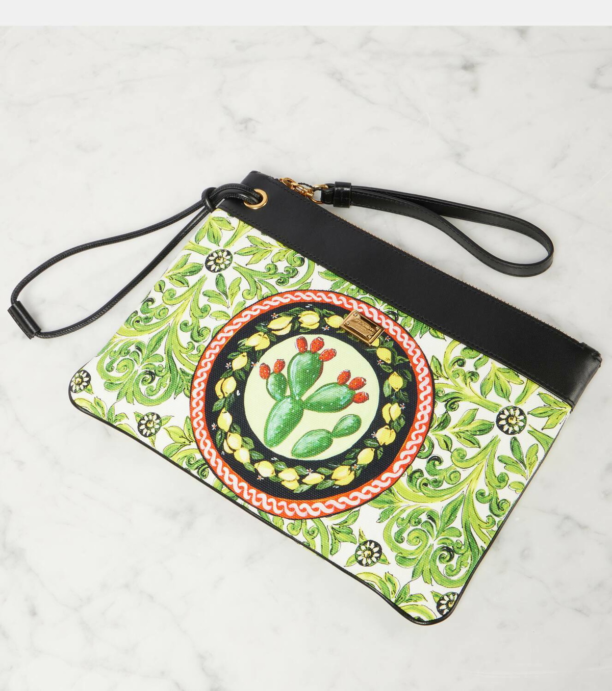 Dolce&Gabbana Printed leather-trimmed canvas clutch