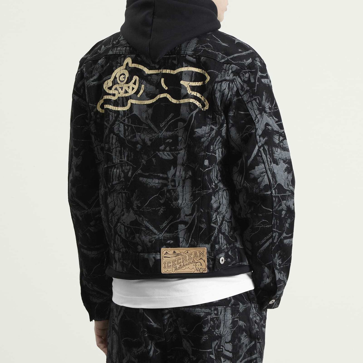 ICECREAM Men's Tree Camo Denim Trucker Jacket in Black