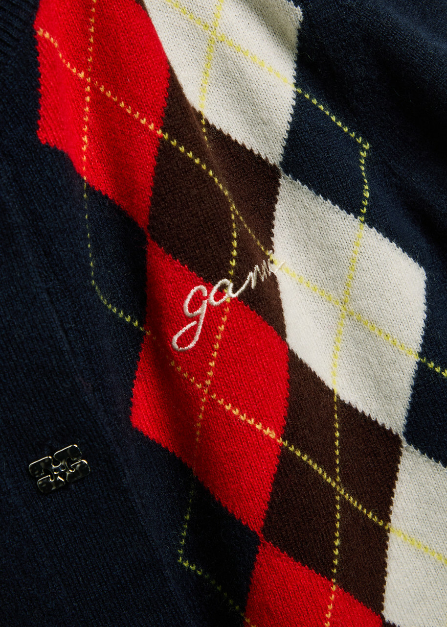 Ganni Argyle Wool and Cashmere-blend Cardigan Multicoloured