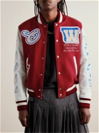 Off-White - Appliquéd Wool-Blend Felt and Leather Varsity Bomber Jacket - Red