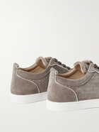 Christian Louboutin - Rantulow Plume Studded Leather-Trimmed Suede Sneakers - Gray