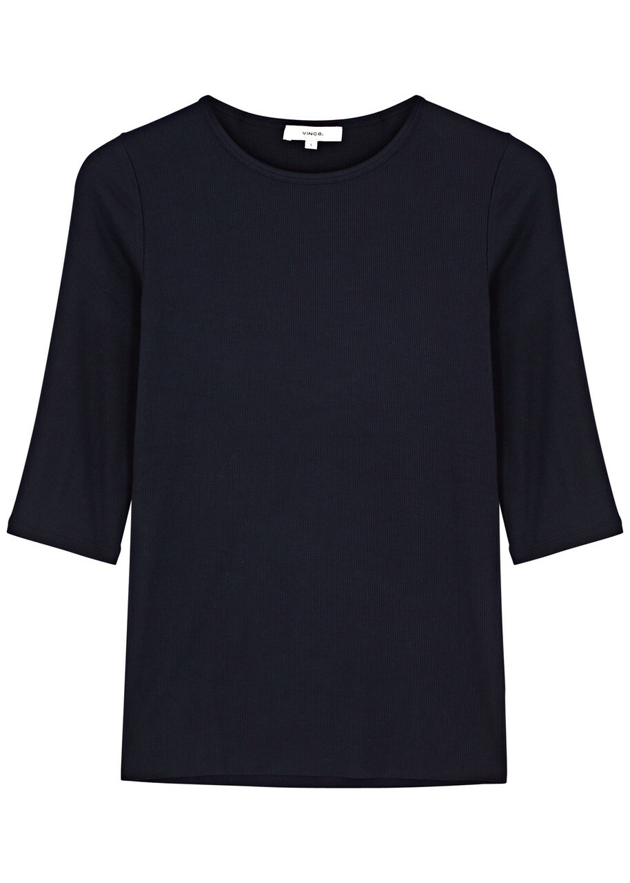 Vince Ribbed Stretch-jersey top Navy