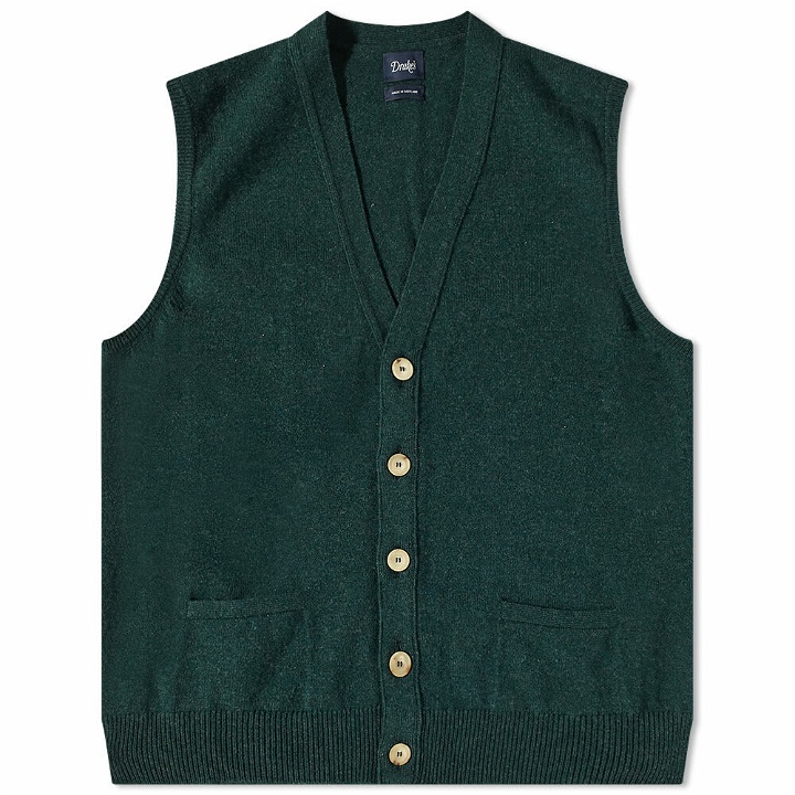 Photo: Drake's Men's Lambswool Vest Cardigan in Green