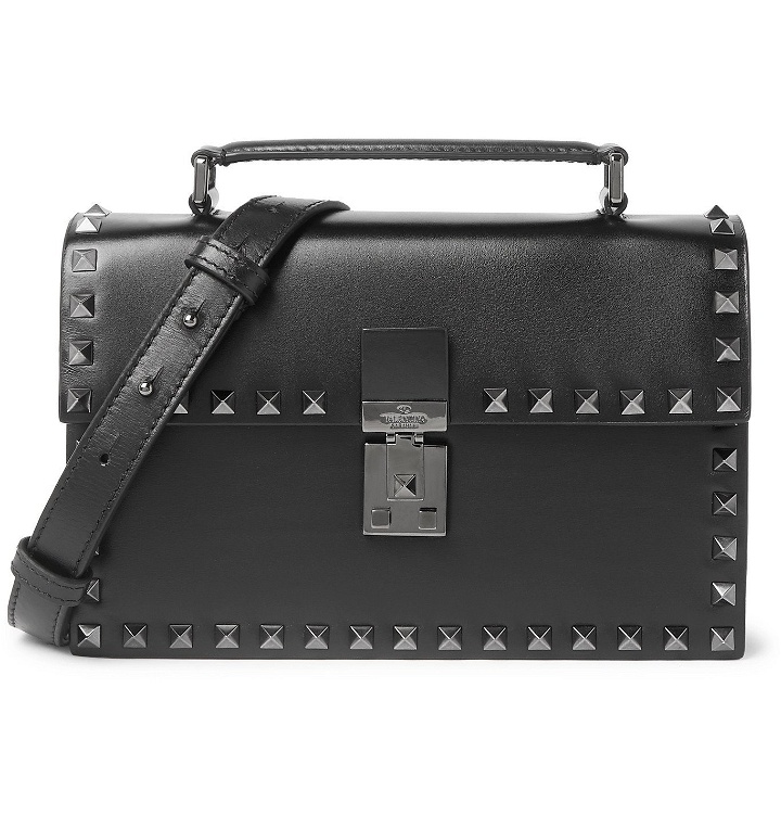 Photo: Valentino - Valentino Garavani Medium Rockstud Leather Messenger Bag - Black