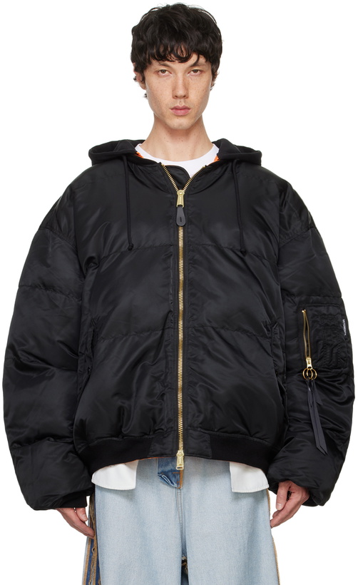 Photo: VETEMENTS Black Quilted Hooded Bomber Jacket