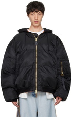 VETEMENTS Black Quilted Hooded Bomber Jacket