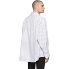 Balenciaga White and Blue Oversized Pinstripe Shirt