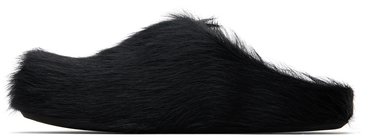 Marni Black Long Hair Calfskin Fussbett Sabot Loafers