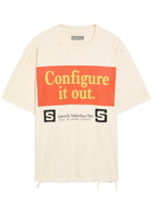 Satoshi Nakamoto Configure Distressed Printed Cotton T-shirt White