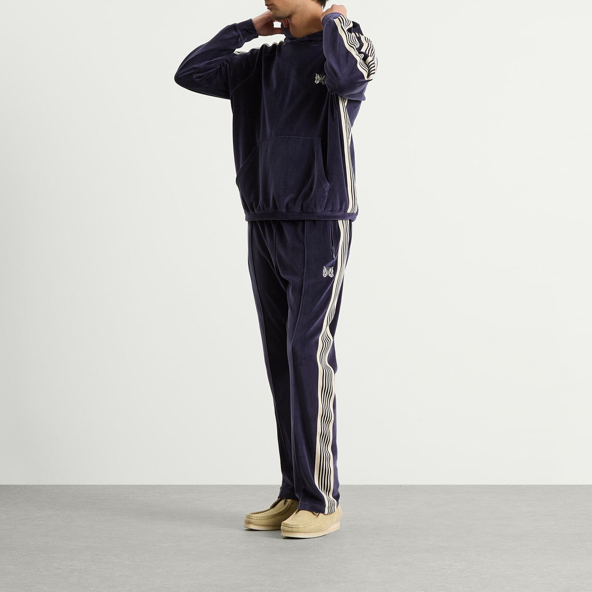 Needles Men's Velour Track Hoodie in Navy
