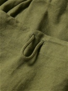 Story Mfg. - Salt Wide-Leg Embroidered Slub Organic Cotton Drawstring Shorts - Green