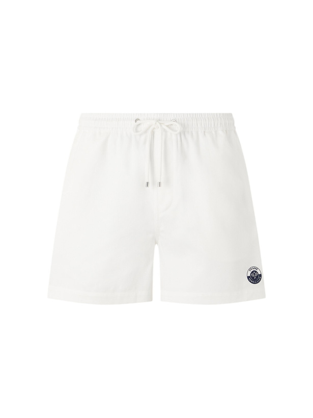 Photo: FRAME - Straight-Leg Logo-Embroidered Cotton-Twill Drawstring Shorts - Neutrals