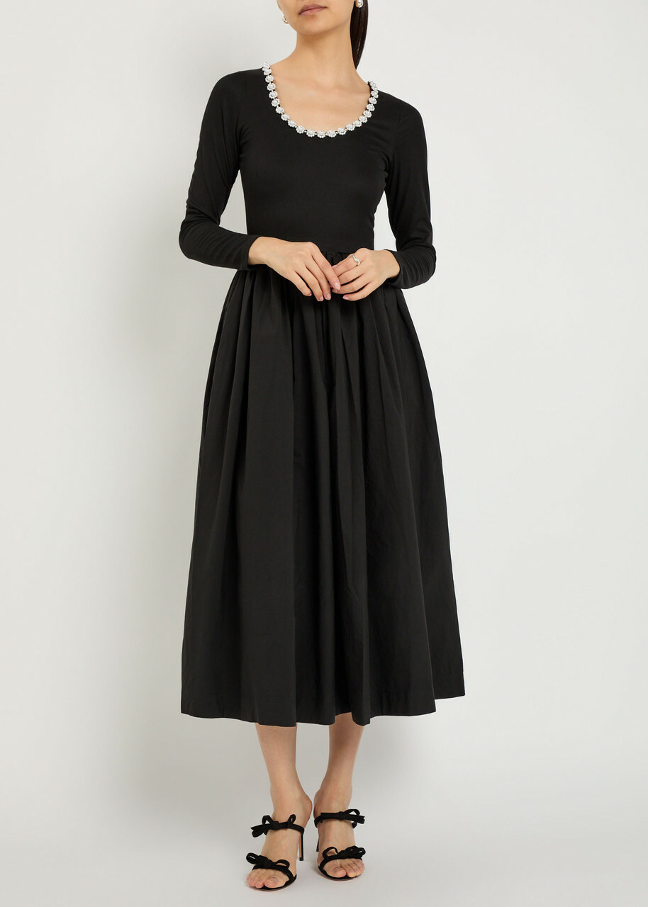 Sister Jane Forever Framed Embellished Jersey and Poplin Midi Dress Black
