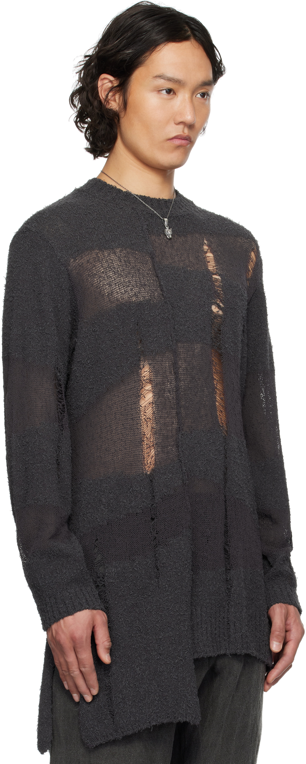 YOHJI YAMAMOTO Gray 5G Randome Damage Processed Sweater