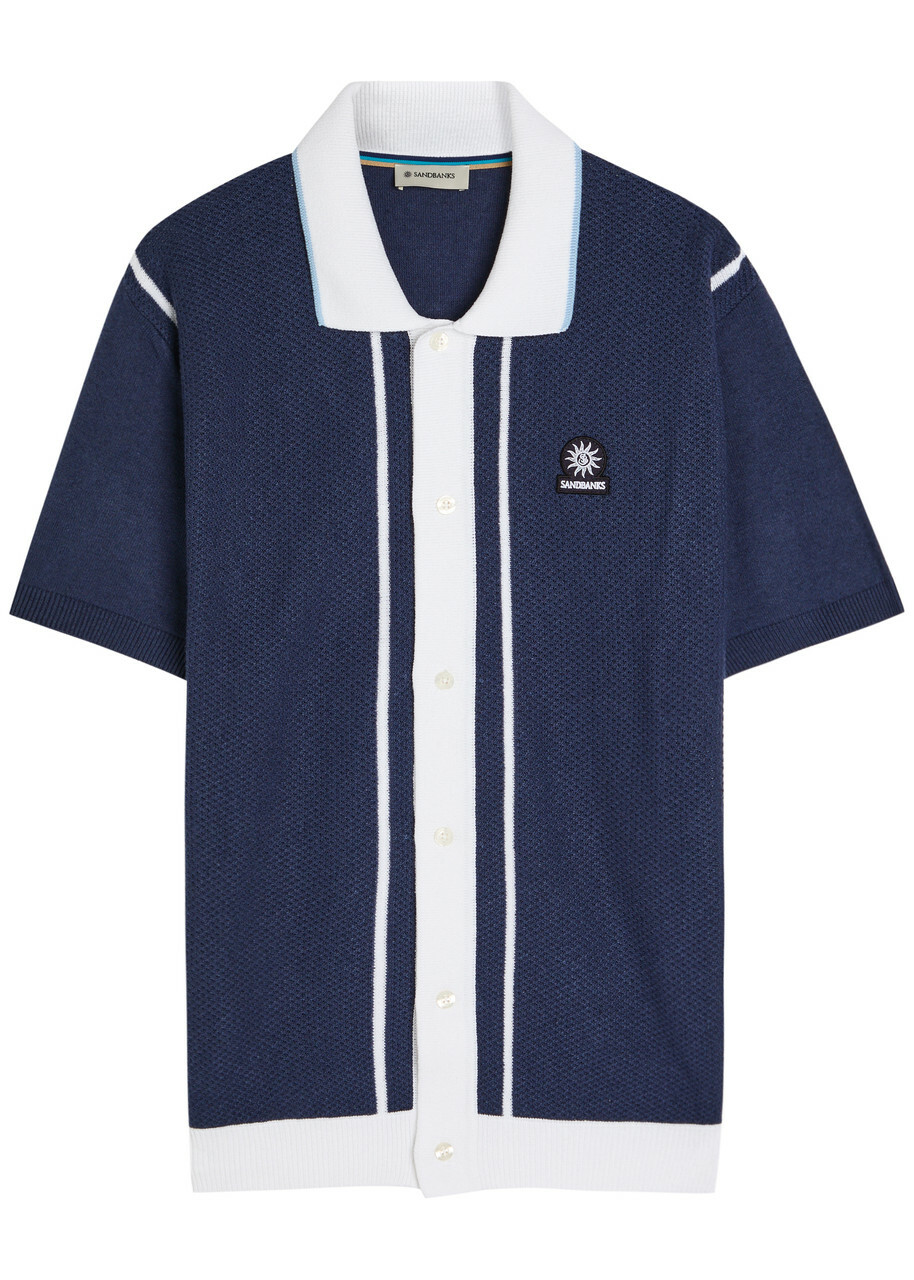 Sandbanks Knit Striped Cotton-blend Shirt Navy