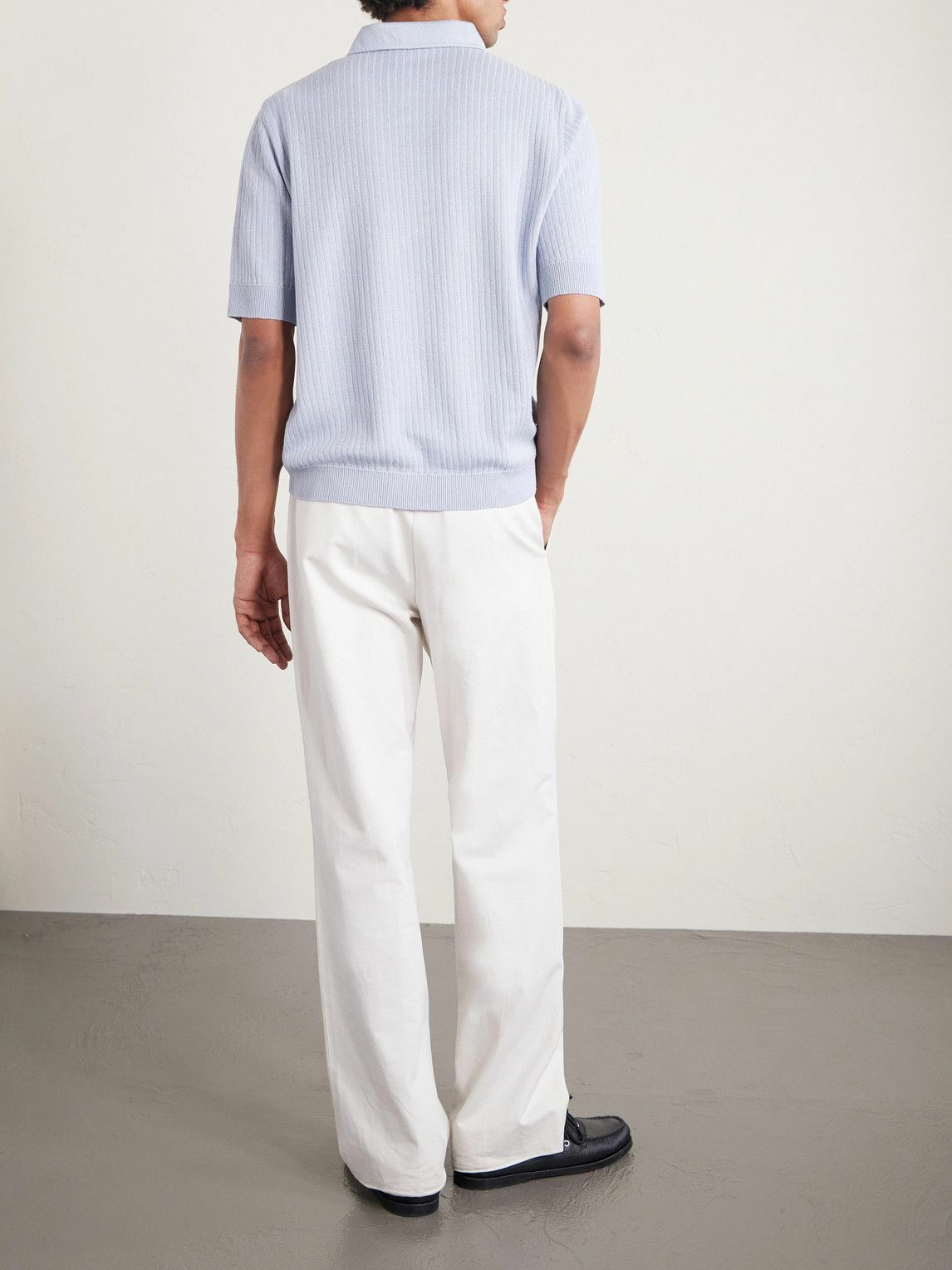 Lardini - Ribbed Linen and Cotton-Blend Polo Shirt - Blue