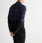 Balmain - Slim-Fit Grandad-Collar Distressed Dip-Dyed Checked Cotton-Flannel Shirt - Black