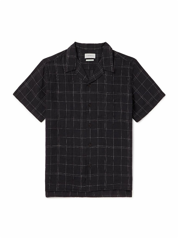 Photo: Oliver Spencer - Camp-Collar Checked Cotton and Linen-Blend Shirt - Black