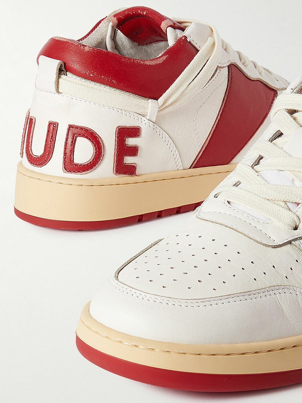 Rhude - Rhecess Colour-Block Distressed Leather Sneakers - White