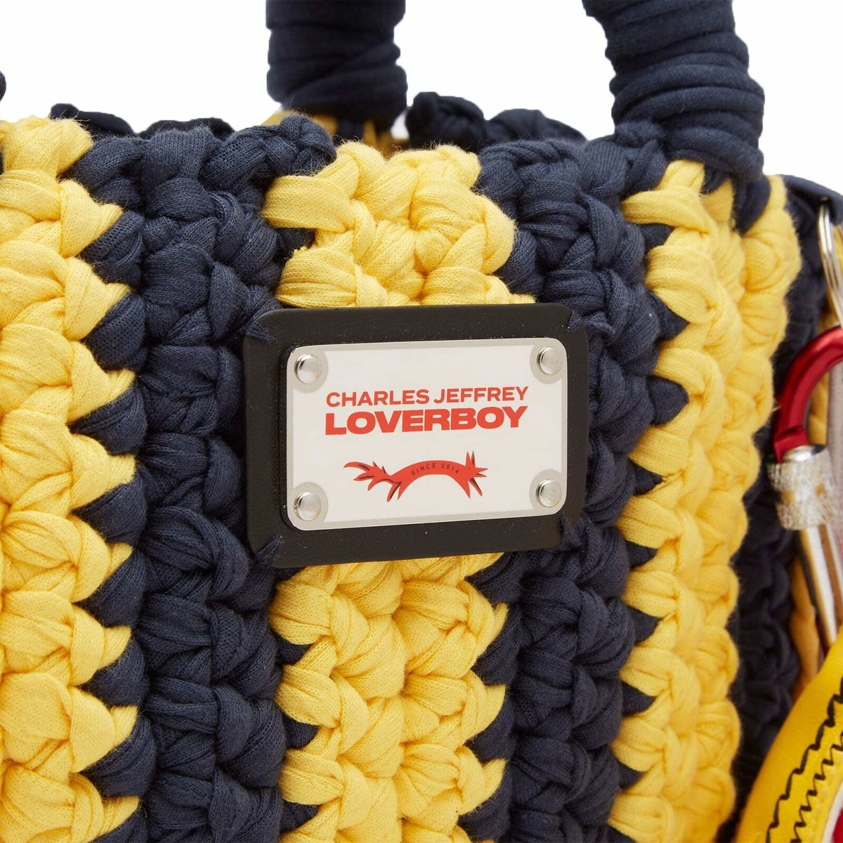 Charles Jeffrey Loverboy Women's Knitted Bucket Bag in Navy/Yellow 