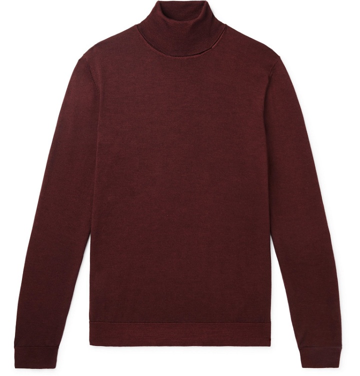 Photo: Hugo Boss - Slim-Fit Wool and Silk-Blend Rollneck Sweater - Burgundy