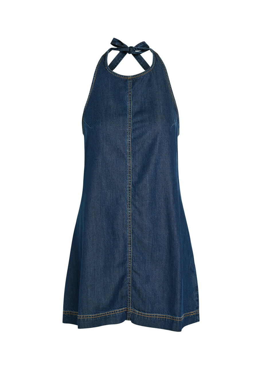 Good American Halterneck Denim Mini Dress Navy