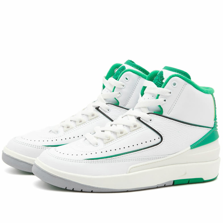 Photo: Air Jordan Men's 2 Retro GS Sneakers in White/Lucky Green