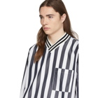 Sunnei Navy and White Stripes V-Neck Shirt