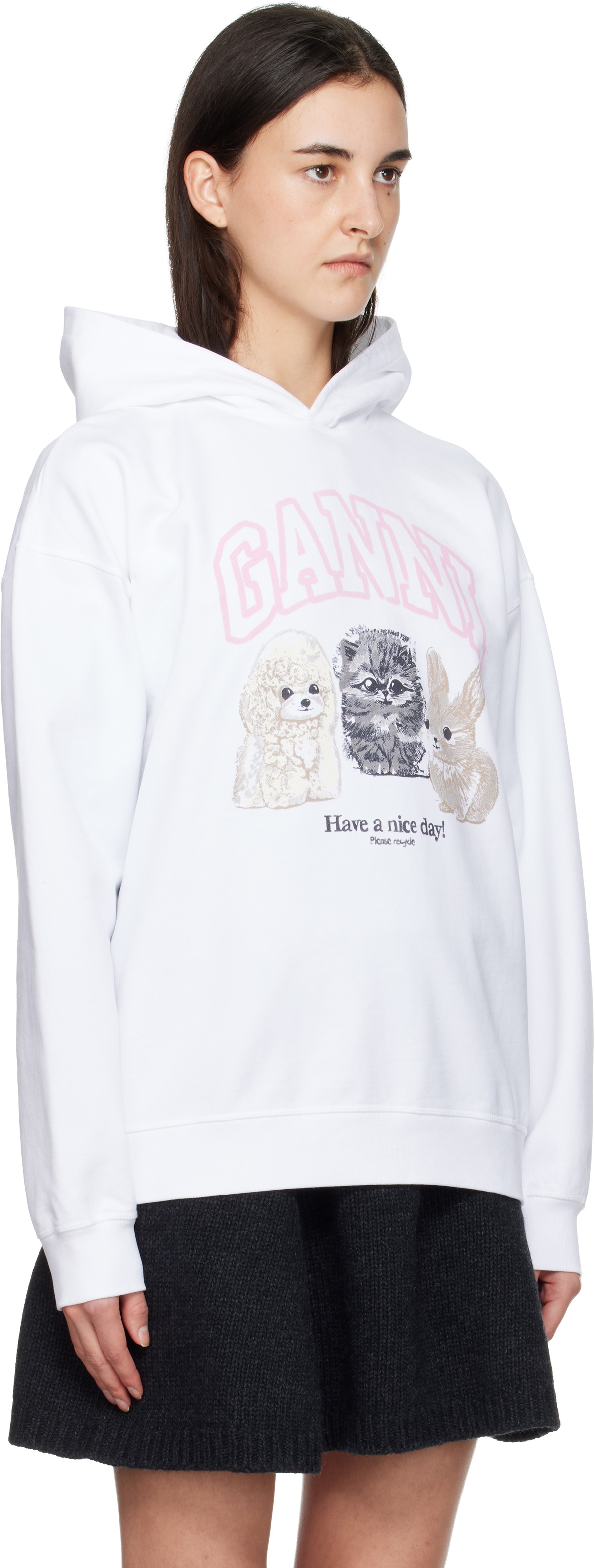 GANNI White Animal Print Hoodie