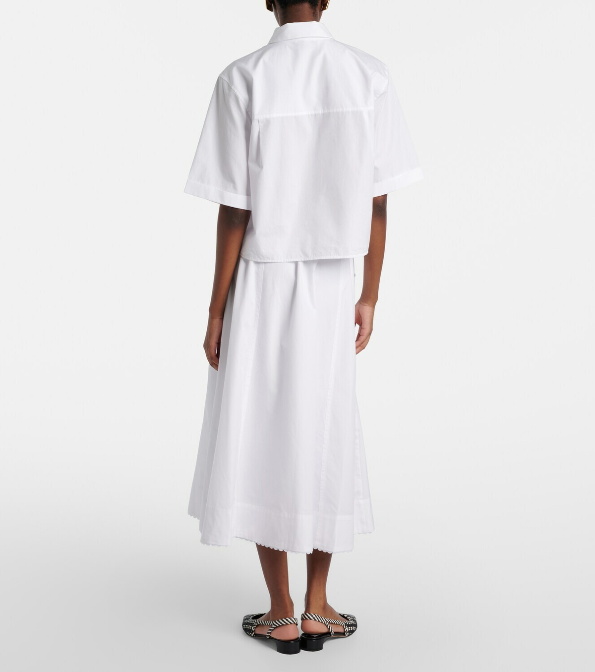 Vince Scalloped cotton poplin midi skirt