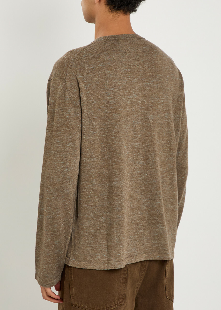 The Elder Statesman Lenny Round-neck Wool-blend Henley top Brown