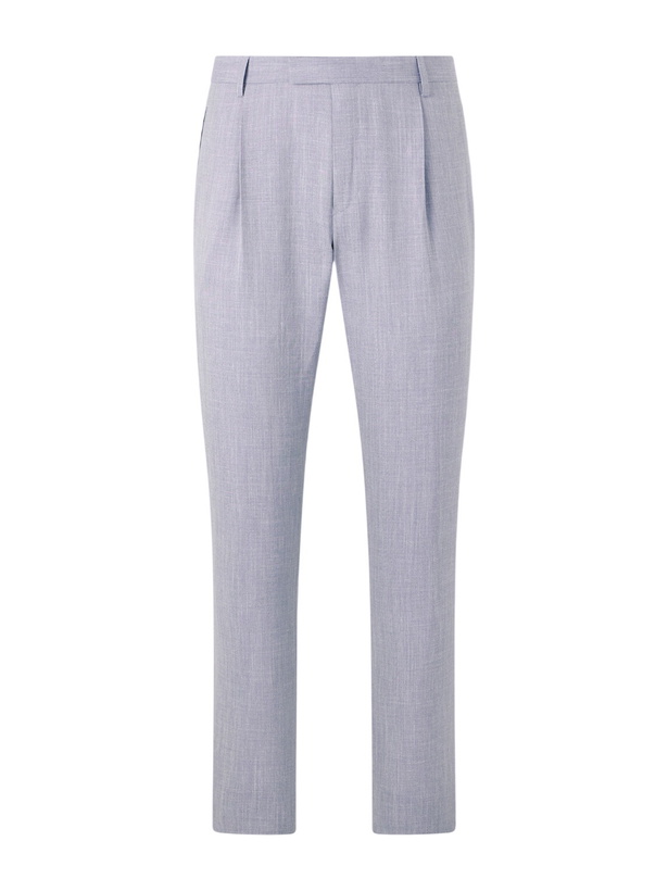 Photo: Mr P. - Straight-Leg Pleated Wool, Silk and Linen-Blend Suit Trousers - Purple