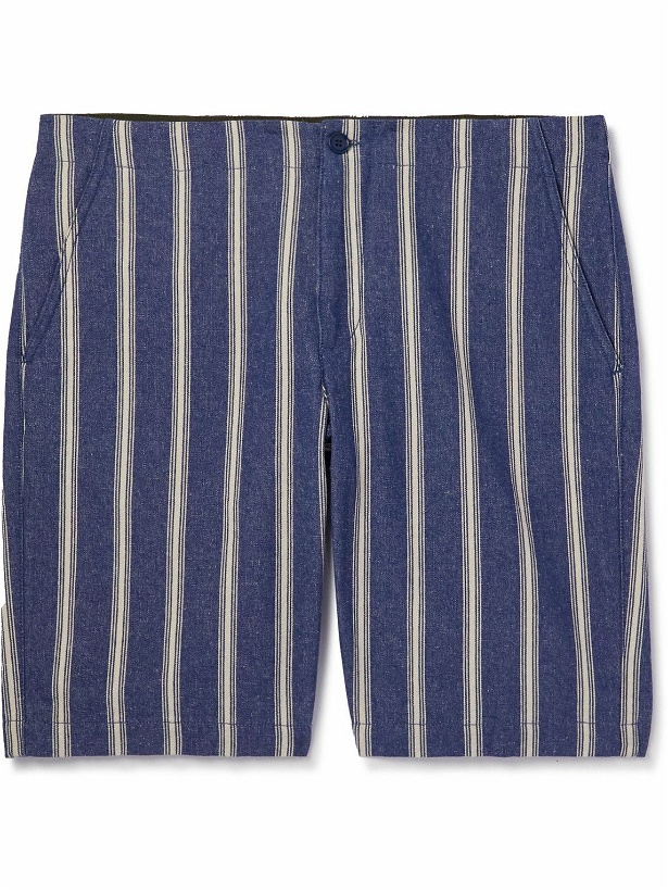 Photo: Aspesi - Straight-Leg Slub Cotton and Linen-Blend Bermuda Shorts - Blue
