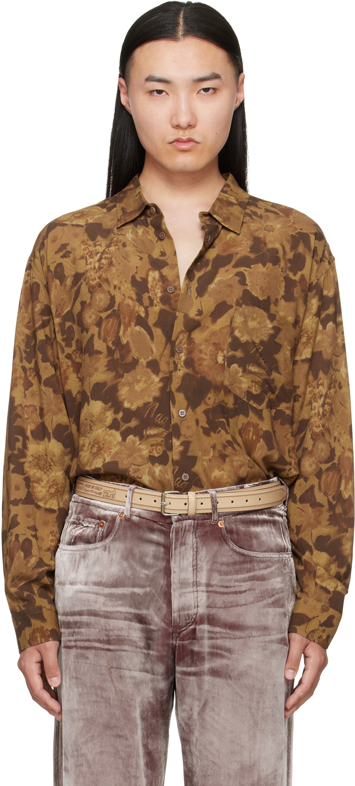 Magliano Brown Dried Flowers Long Sleeve Shirt